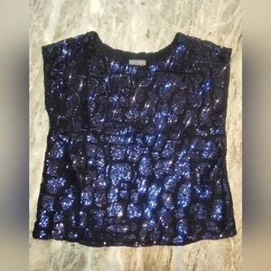 Vince Camuto Sequin Blouse Black Blue Sparkle Top Petite XS Party Evening Wear